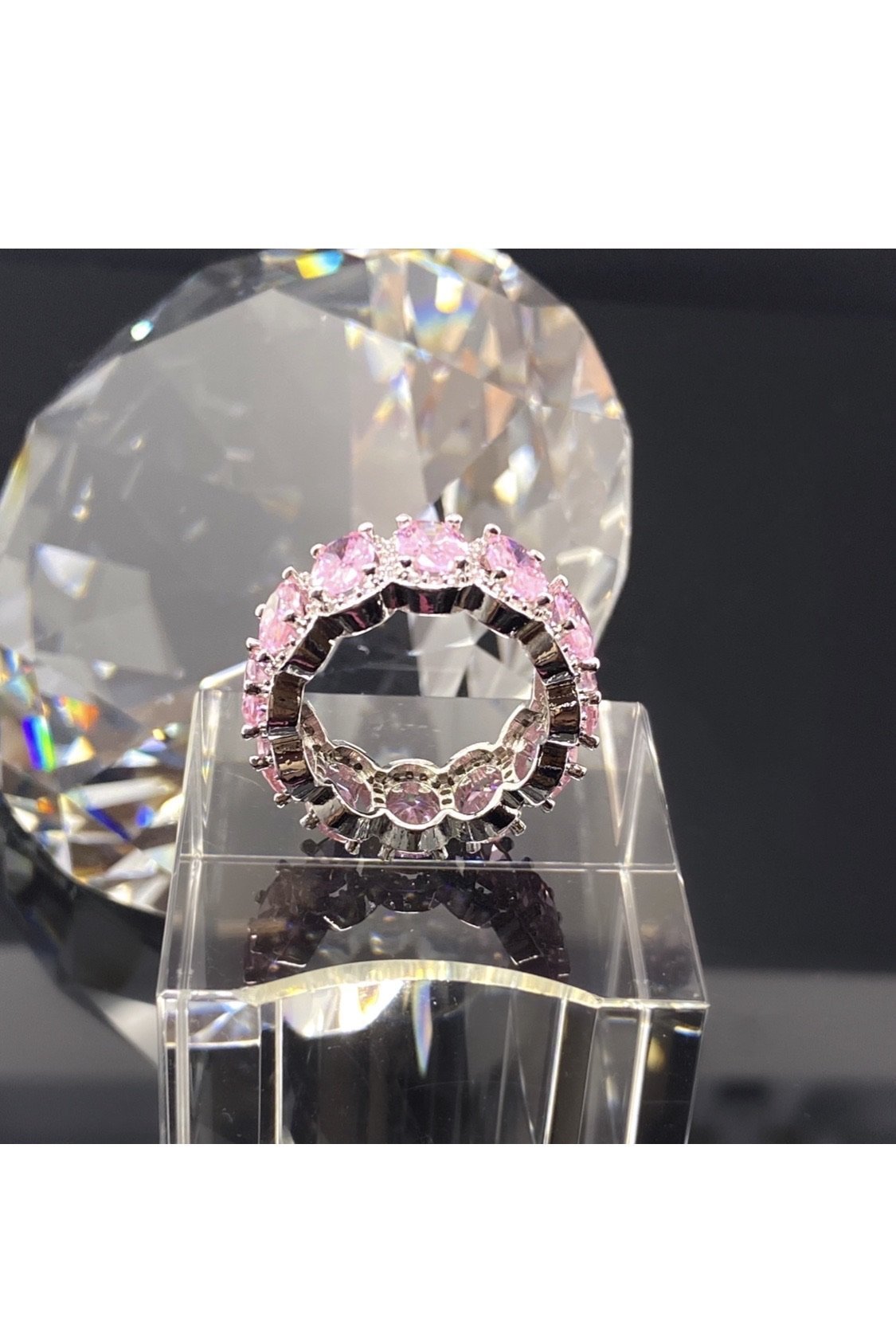 Pink Oval Cut Infinity Ring – 14K White Gold-Plated Eternity Band with Halo Stones Lysandra Luxe
