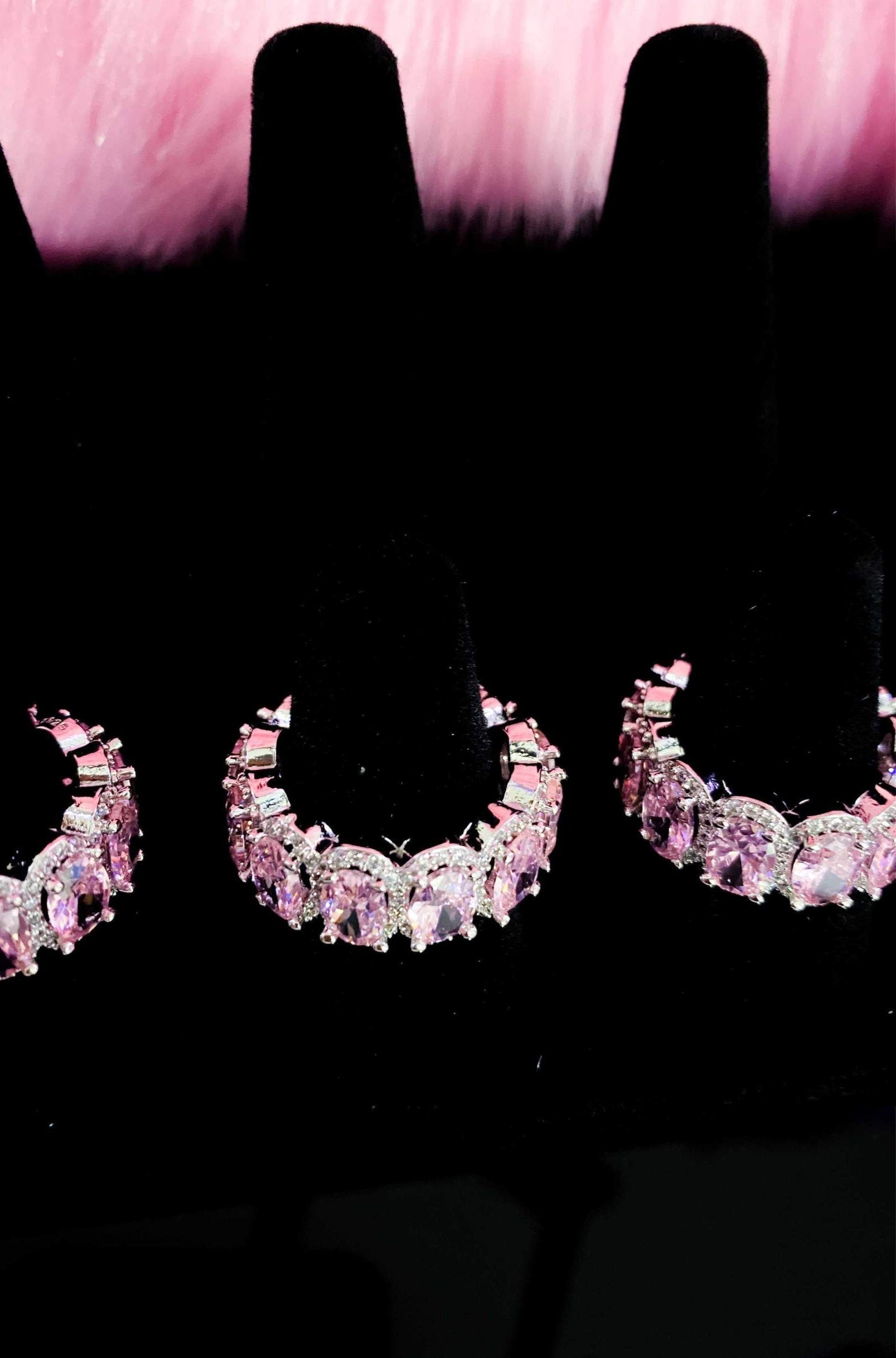Pink Oval Cut Infinity Ring – 14K White Gold-Plated Eternity Band with Halo Stones Lysandra Luxe