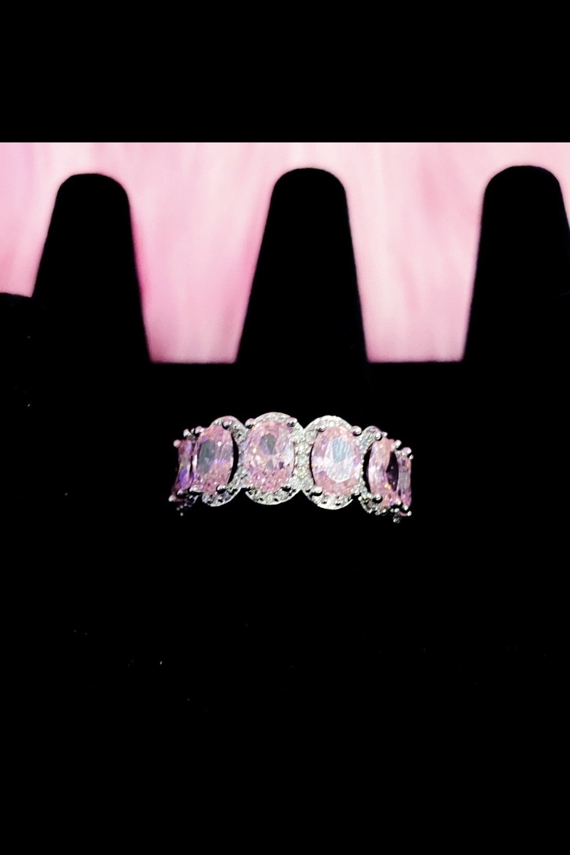 Pink Oval Cut Infinity Ring – 14K White Gold-Plated Eternity Band with Halo Stones Lysandra Luxe