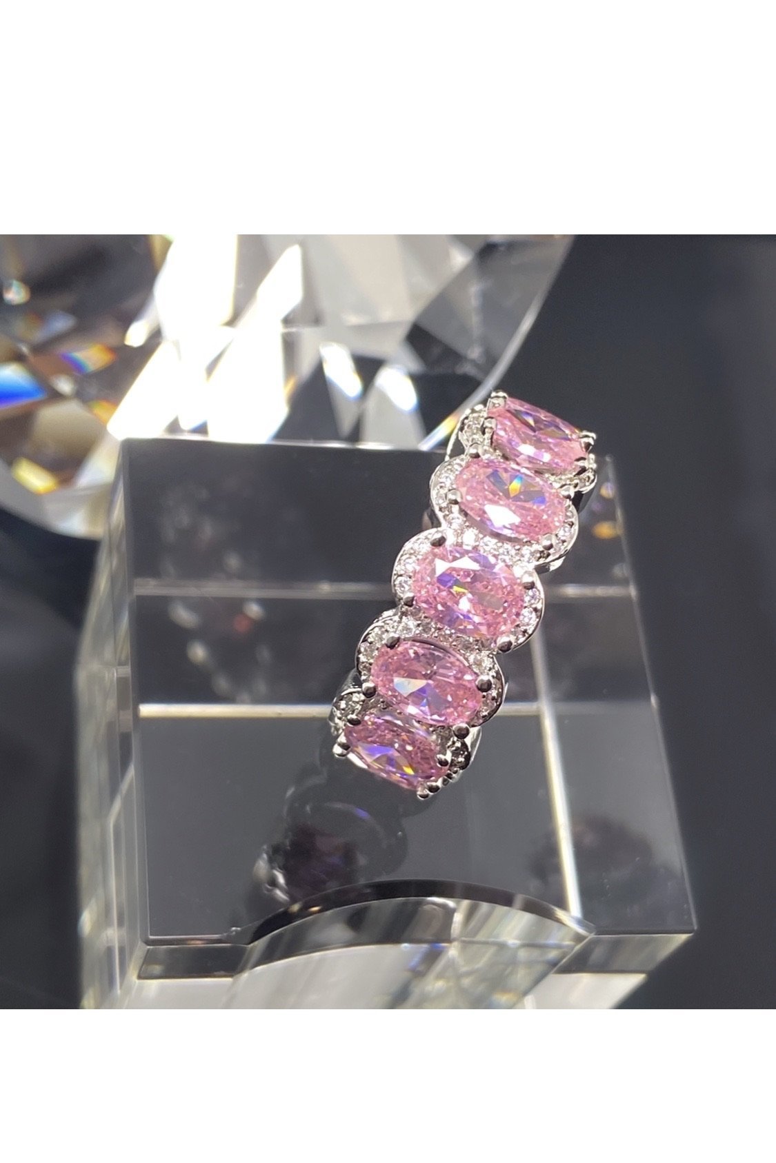 Pink Oval Cut Infinity Ring – 14K White Gold-Plated Eternity Band with Halo Stones Lysandra Luxe
