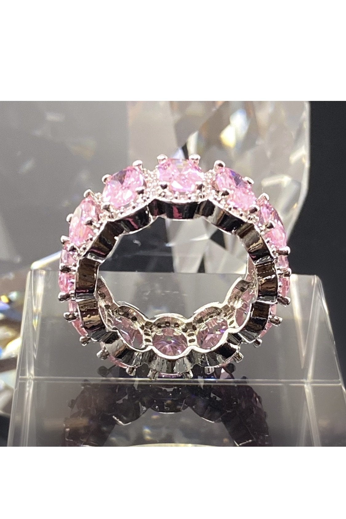 Pink Oval Cut Infinity Ring – 14K White Gold-Plated Eternity Band with Halo Stones Lysandra Luxe