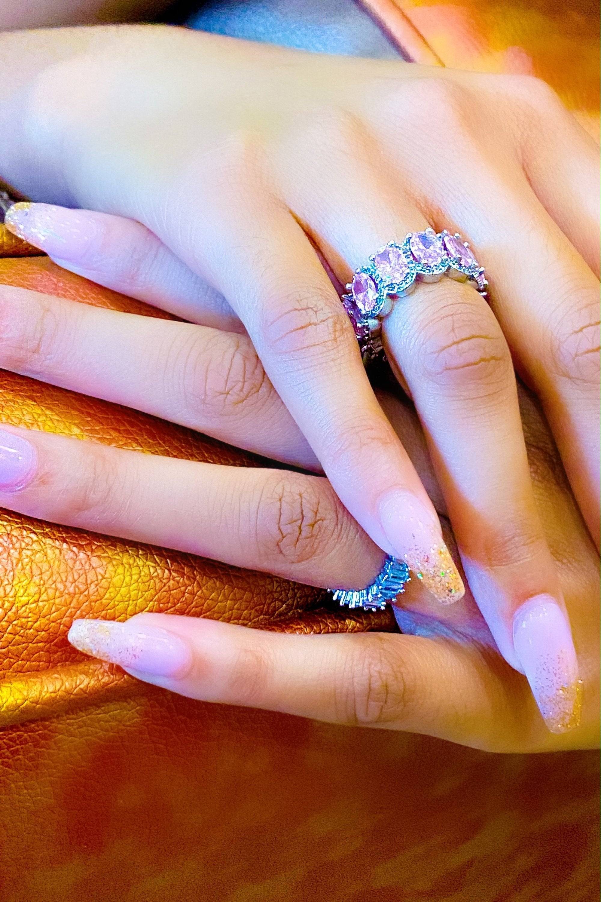 Pink Oval Cut Infinity Ring – 14K White Gold-Plated Eternity Band with Halo Stones Lysandra Luxe