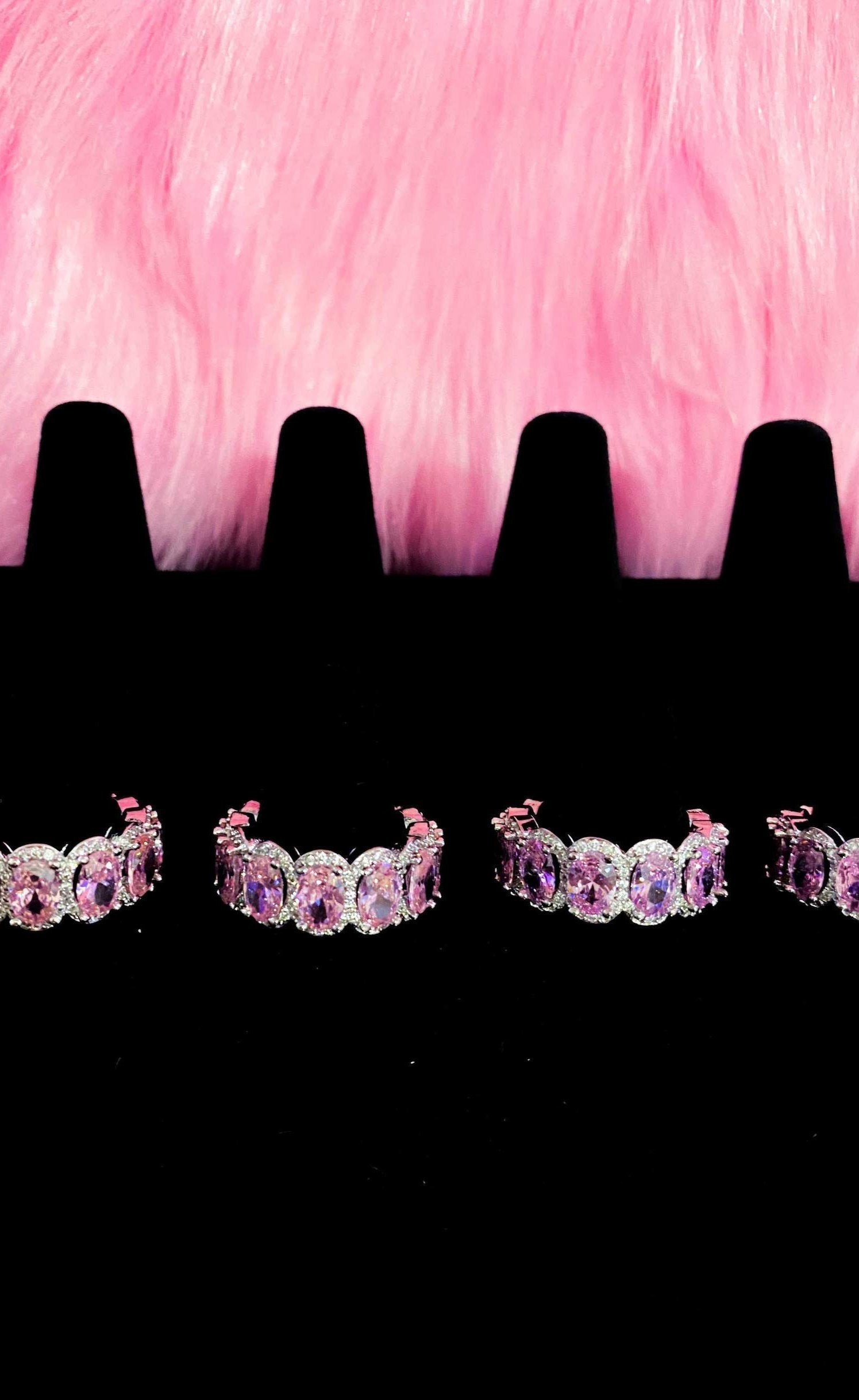 Pink Oval Cut Infinity Ring – 14K White Gold-Plated Eternity Band with Halo Stones Lysandra Luxe
