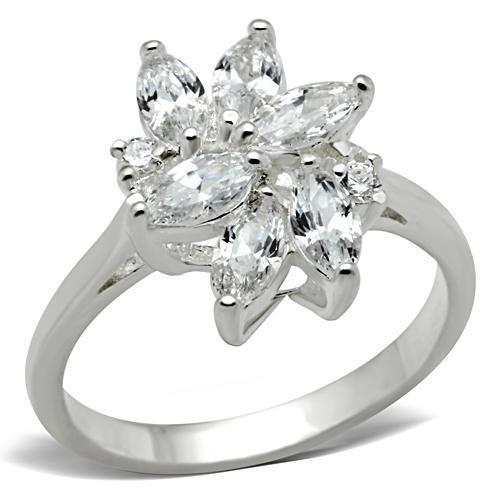 The Marigold Bloom Ring – Marquise-Cut Clear CZ Cluster Flower Ring in Polished Sterling Silver Lysandra Luxe