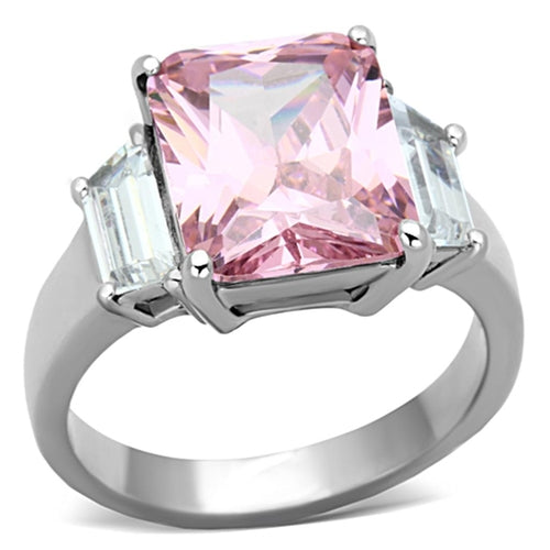 Women’s Stainless Steel Ring with Pink Radiant Cut Cubic Zirconia and Trapezoid Side Stones Lysandra Luxe