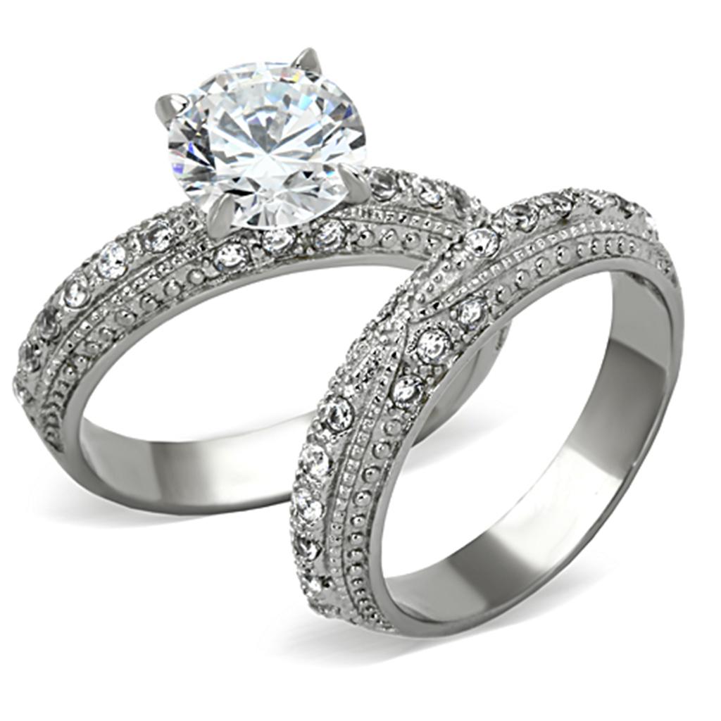 The Everlasting Embrace – Two‑Piece Bridal Set with Round-Cut Center & Pave Band in High‑Polish Stainless Steel Lysandra Luxe