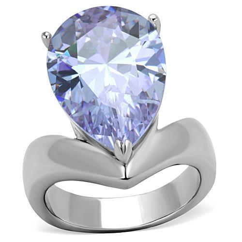 The Amethyst Muse – Pear-Shaped Light Amethyst Cubic Zirconia Ring on Abstract Stainless Steel Band Lysandra Luxe