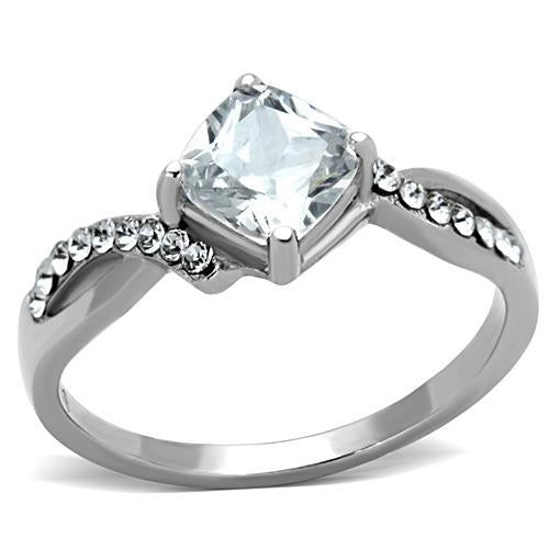The Twisted Radiance Ring – Diagonal Cushion-Cut Clear CZ with Twisted Crystal-Accented Band in Polished Stainless Steel Lysandra Luxe