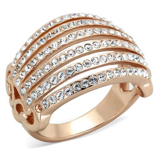 Chunky Rose Gold Stainless Steel Multi-Band Ring – Clear Crystal Statement Design Lysandra Luxe