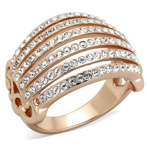 Chunky Rose Gold Stainless Steel Multi-Band Ring – Clear Crystal Statement Design Lysandra Luxe