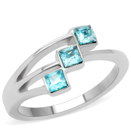 The Blue Horizon Ring – Diagonal Trio of Sea‑Blue Cushion‑Cut CZs on Polished Stainless Steel Lysandra Luxe