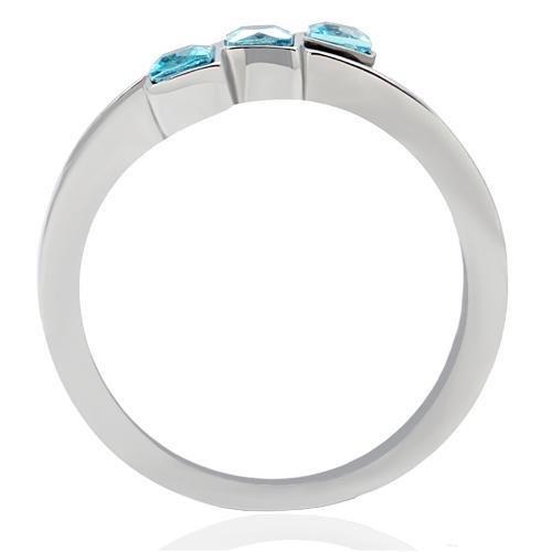 The Blue Horizon Ring – Diagonal Trio of Sea‑Blue Cushion‑Cut CZs on Polished Stainless Steel Lysandra Luxe