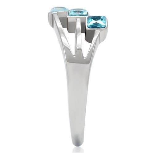 The Blue Horizon Ring – Diagonal Trio of Sea‑Blue Cushion‑Cut CZs on Polished Stainless Steel Lysandra Luxe