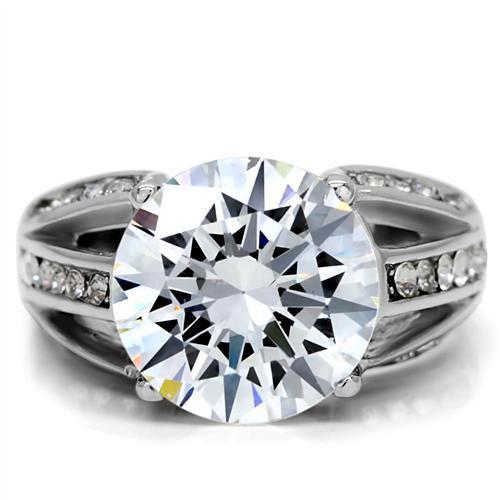 The Splendid Divide Ring – Round Clear CZ with Split Shank Crystal Band in Polished Stainless Steel Lysandra Luxe