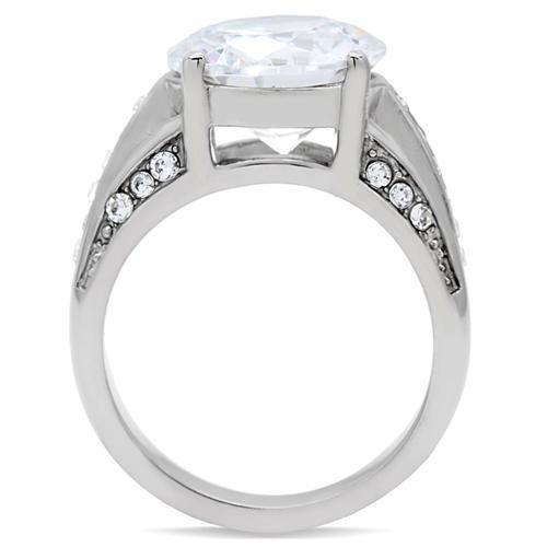 The Splendid Divide Ring – Round Clear CZ with Split Shank Crystal Band in Polished Stainless Steel Lysandra Luxe
