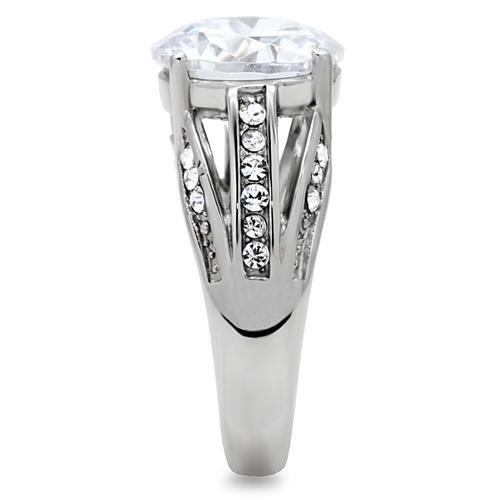 The Splendid Divide Ring – Round Clear CZ with Split Shank Crystal Band in Polished Stainless Steel Lysandra Luxe