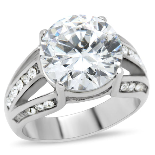 The Splendid Divide Ring – Round Clear CZ with Split Shank Crystal Band in Polished Stainless Steel Lysandra Luxe