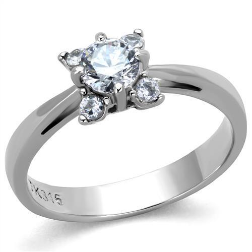 The Floral Radiance Ring – Round CZ Center with Petal Accent in Polished Stainless Steel Lysandra Luxe