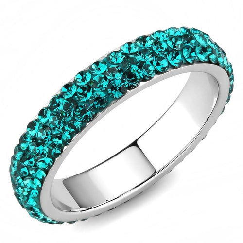 The Azure Circle Band – Teal Cubic Zirconia Eternity Ring in Polished Stainless Steel Lysandra Luxe