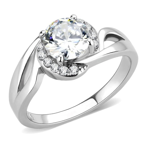 The Crescent Halo Ring – Round Clear CZ with Swirling Partial Halo in Polished Stainless Steel Lysandra Luxe
