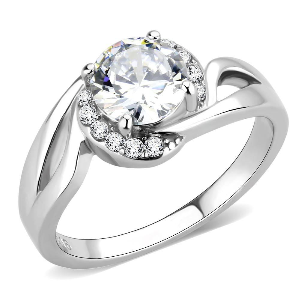 The Crescent Halo Ring – Round Clear CZ with Swirling Partial Halo in Polished Stainless Steel Lysandra Luxe