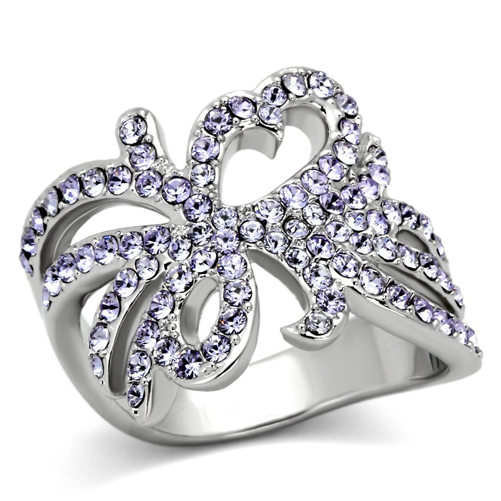 The Aurora Loop Ring – Abstract Loop Statement Ring with Light Purple Crystals in Polished Stainless Steel Lysandra Luxe