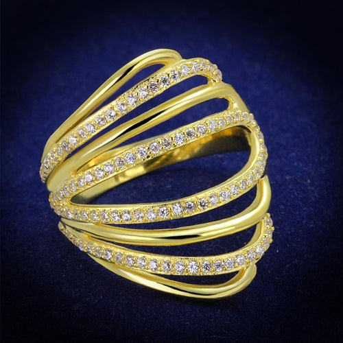 Gilded Cascade Ring – Gold-Tone Split Band with Sparkling Clear Stones Lysandra Luxe
