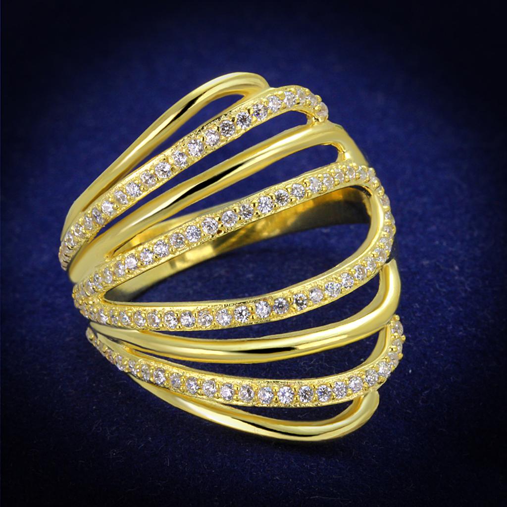 Gilded Cascade Ring – Gold-Tone Split Band with Sparkling Clear Stones Lysandra Luxe