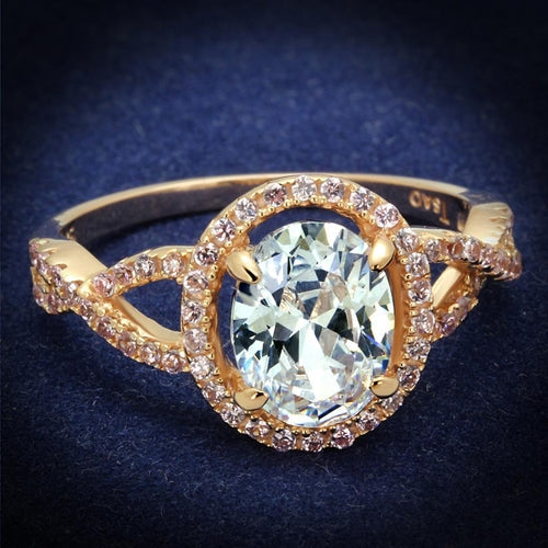 The Rosé Whisper Ring – Oval Halo CZ with Twisted Stone-Set Band in Rose Gold Sterling Silver Lysandra Luxe