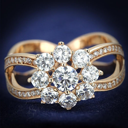 The Blushing Bloom Ring – Rose-Gold Floral Halo with Split Shank Band in Sterling Silver Lysandra Luxe